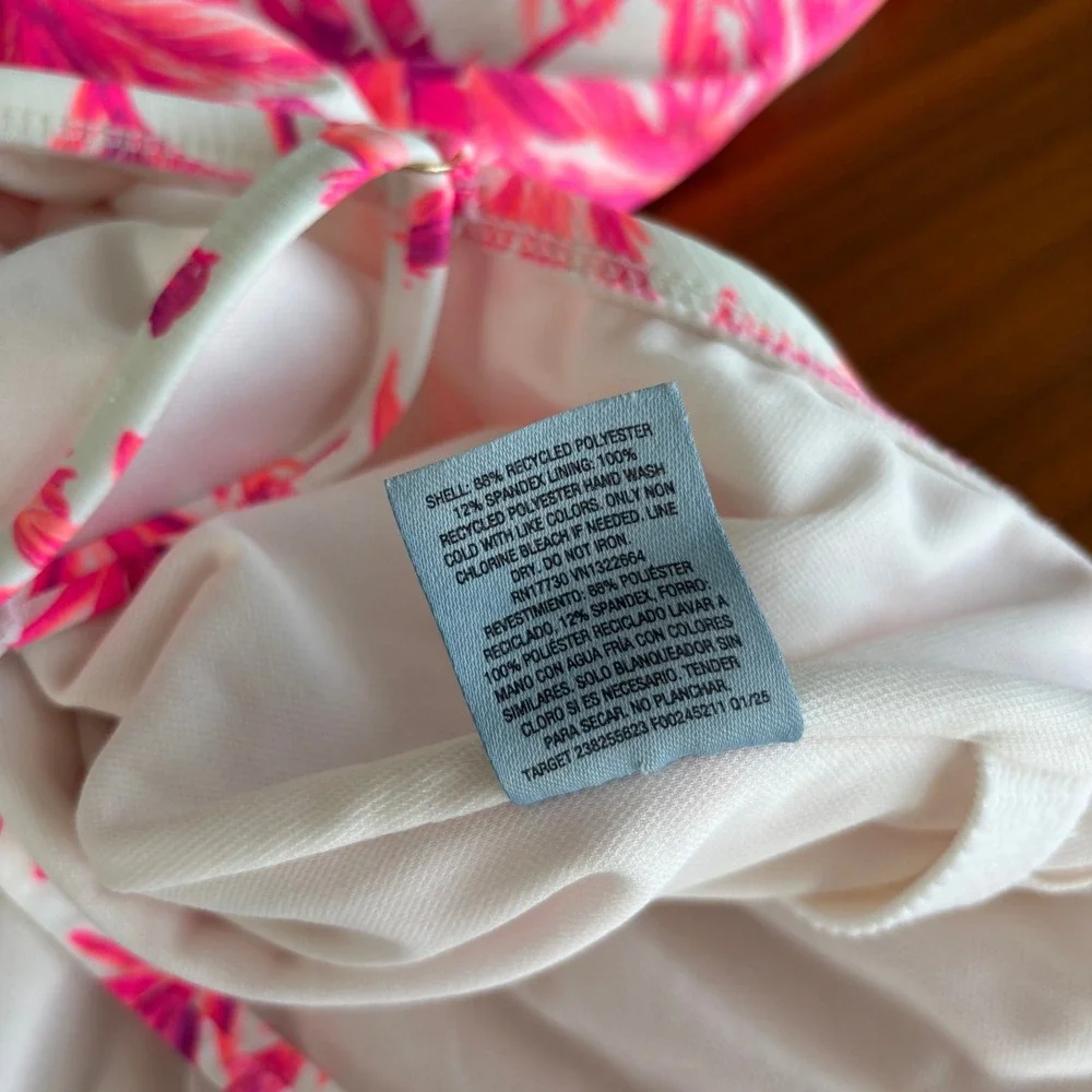 Shade & Shore One Piece Swimsuit L Pink Purple Palm Tree Beachy Tropical Whimsy